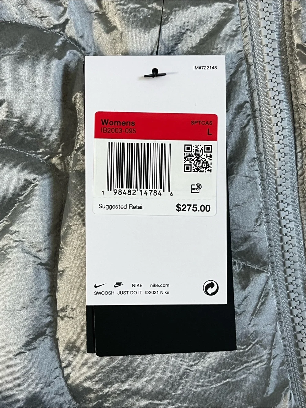 Nike Therma Fit Swoosh Series Oversized Down Puffer Jacket ‘Silver’ size wmns L